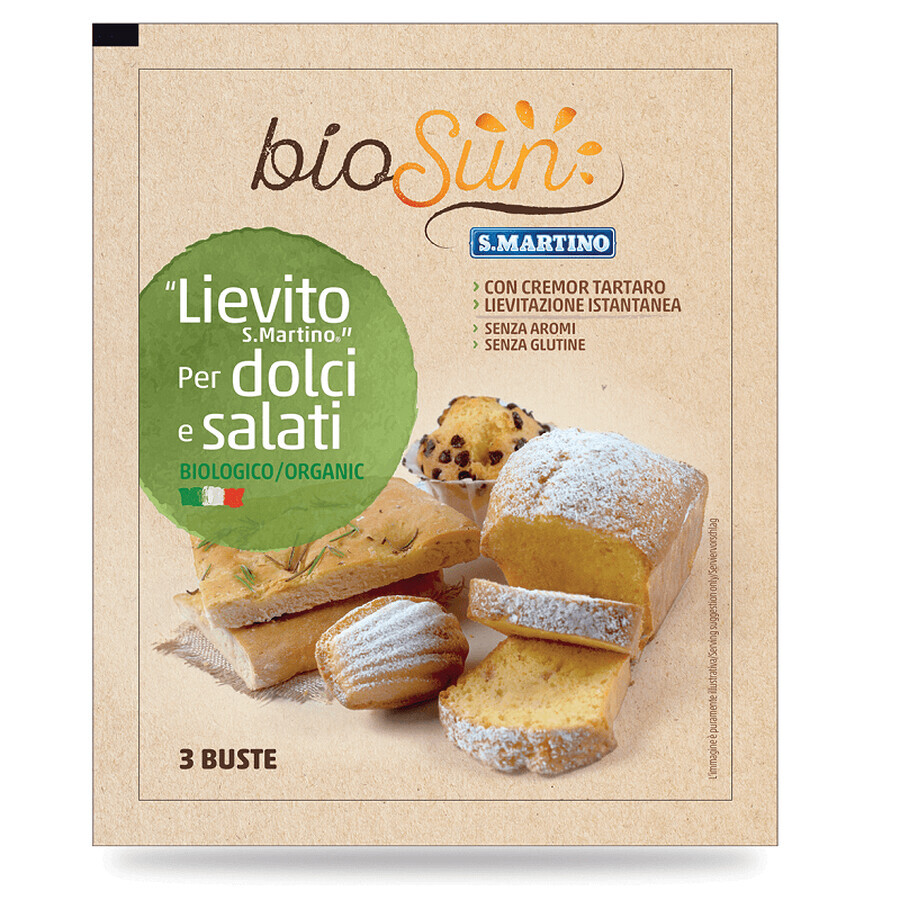 Polvo de hornear sin gluten Biosun, 3 sobres, 48 gr, S.Martino