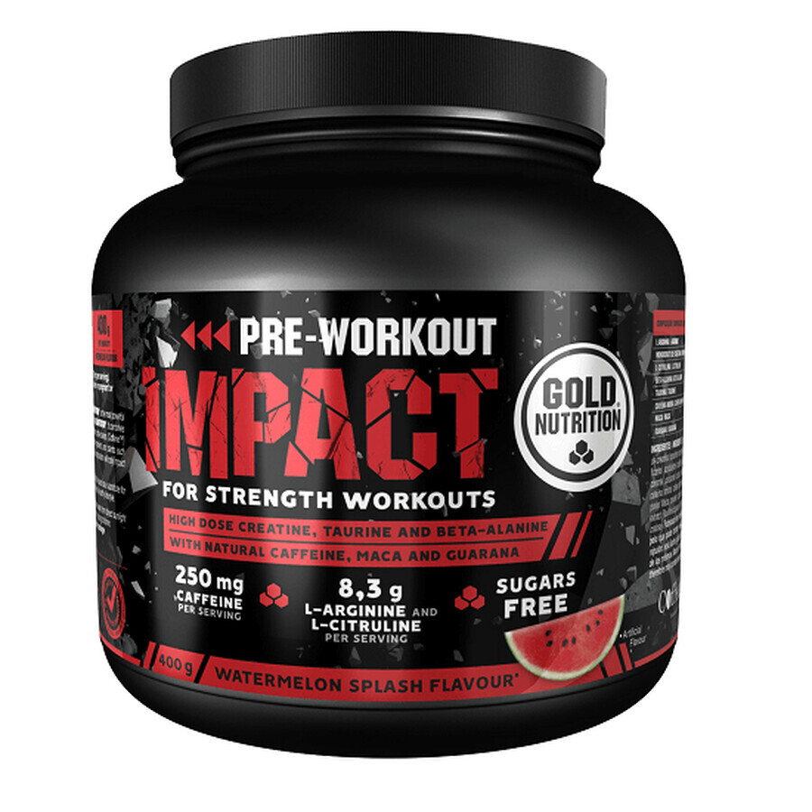 Pre workout impact, Meloen smaak, 400 gr, Gold Nutrition