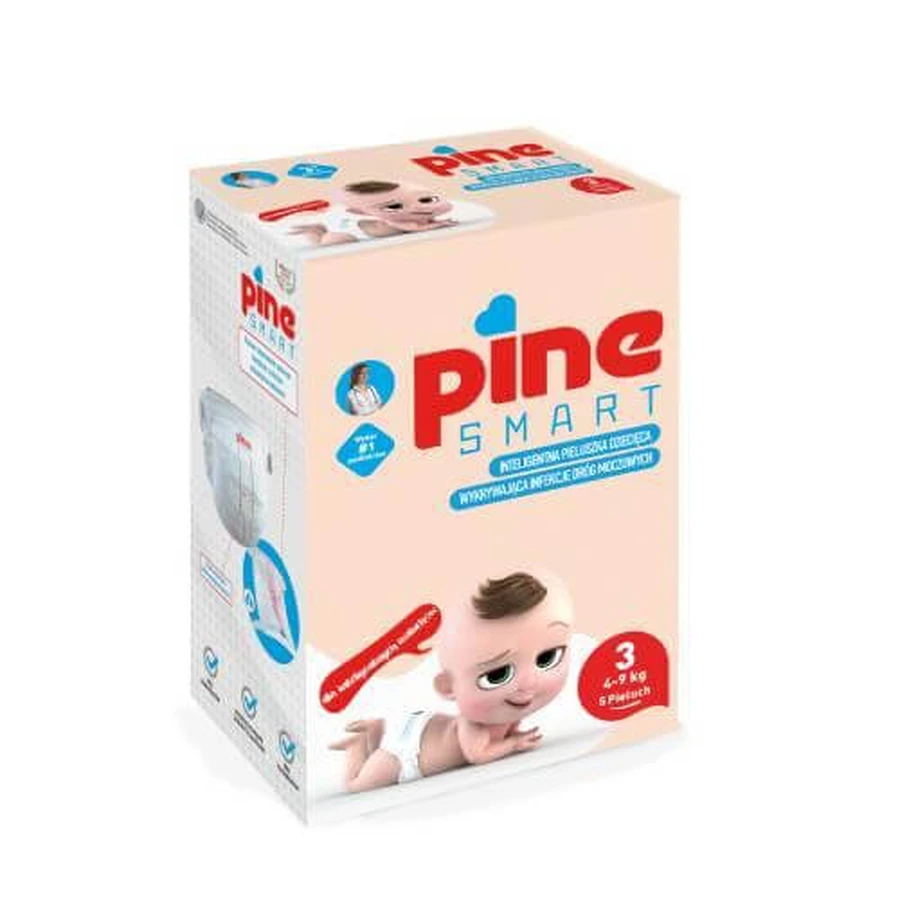 Pine Smart Pieluchy umożliwiające wykrycie infekcji dróg moczowych rozmiar 3 midi, 4-9 kg, 5 szt: ceny i cechy