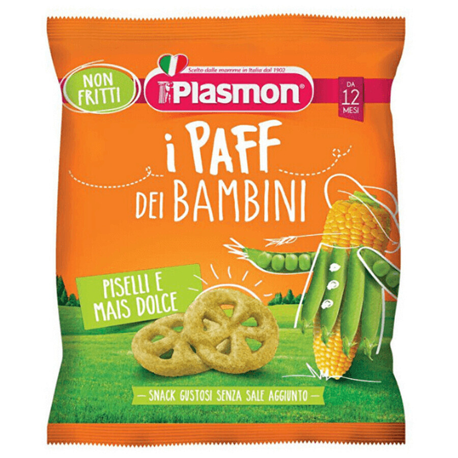 Puffs aux pois et au maïs, +12 mois, Plasmon