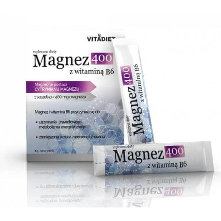 VITADIET Magnesium 400 met vitamine B6, 14 sachets