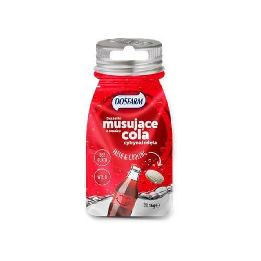 Dosfarm Cola sabor limón y menta grageas efervescentes con vitamina C, 15 g