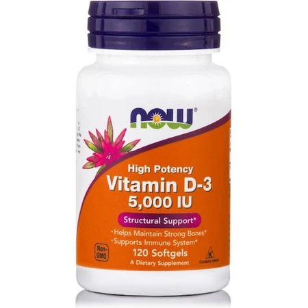 Now Foods Vitamin D-3 Vitamina pentru Întărirea Sistemului Imunitar & Sănătatea Oaselor 5000iu 120 softgels