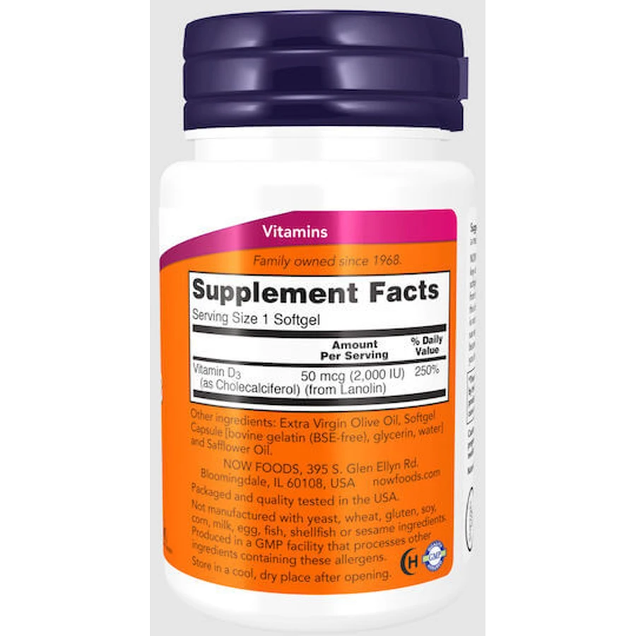 Now Foods Vitamin D-3 Vitamina pentru Întărirea Sistemului Imunitar & Sănătatea Oaselor 5000iu 120 softgels
