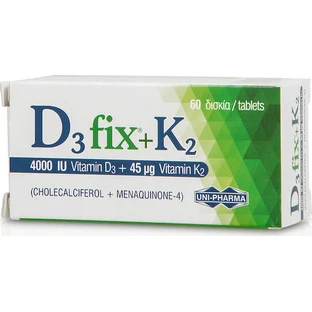 D3 Fix + K2 vitamine pentru întărirea sistemului imunitar & sănătatea oaselor,  60 tablete, Uni-Pharma