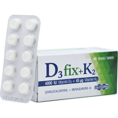 D3 Fix + K2 vitamine pentru întărirea sistemului imunitar & sănătatea oaselor, 60 tablete, Uni-Pharma