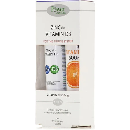 Power Of Nature 500mg 2UI Zinc Plus Vitamina D3 20 Comprimate Efervescente & Vitamina C 500mg 20 Comprimate Efervescente