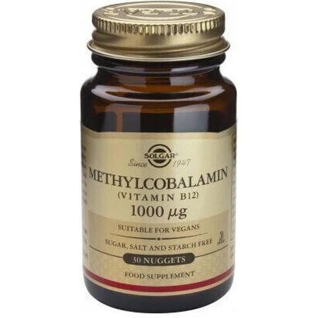 Solgar Methylcobalamine Vitamine B12 voor de gezondheid van het zenuwstelsel 1000mcg 30 sublinguale tabletten