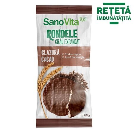 Redondo de trigo expandido con glaseado de cacao, 66 gr, Sanovita