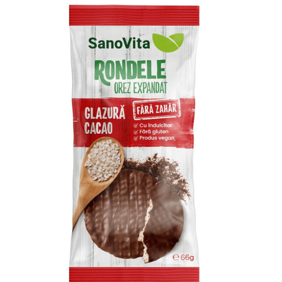 Redondo de arroz con glaseado de cacao sin azúcar, 66 g, Sanovita