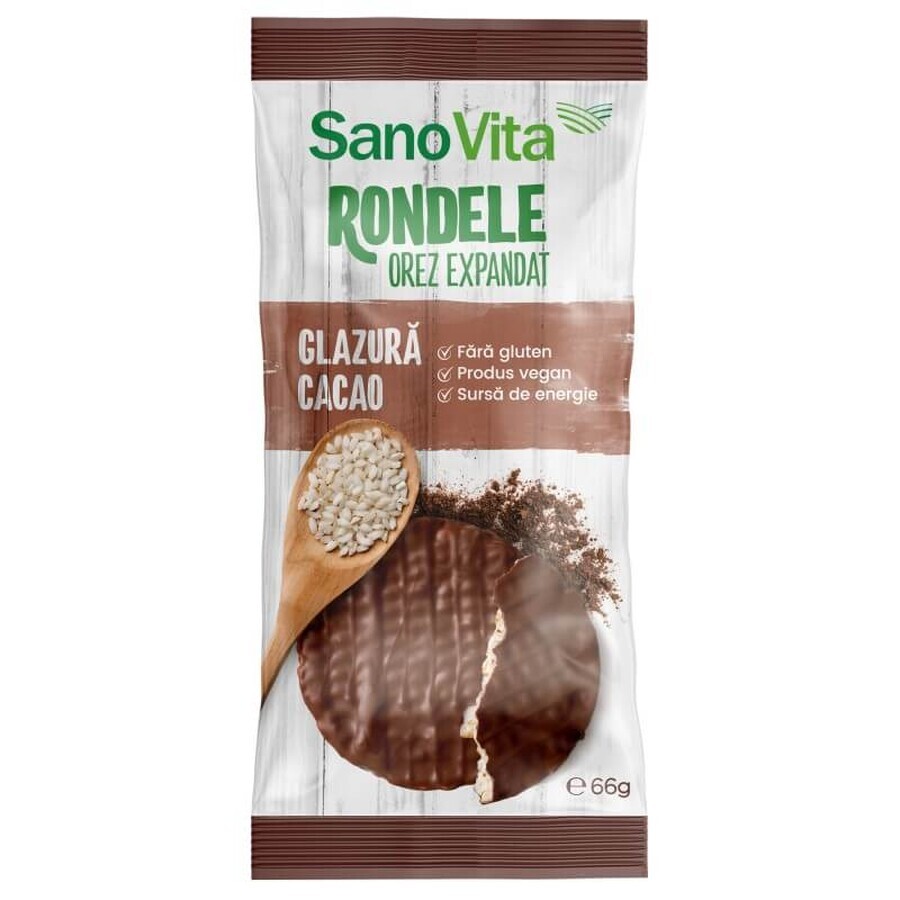 Rondjes van geëxpandeerde rijst met cacaoglazuur, 66 gr, Sanovita