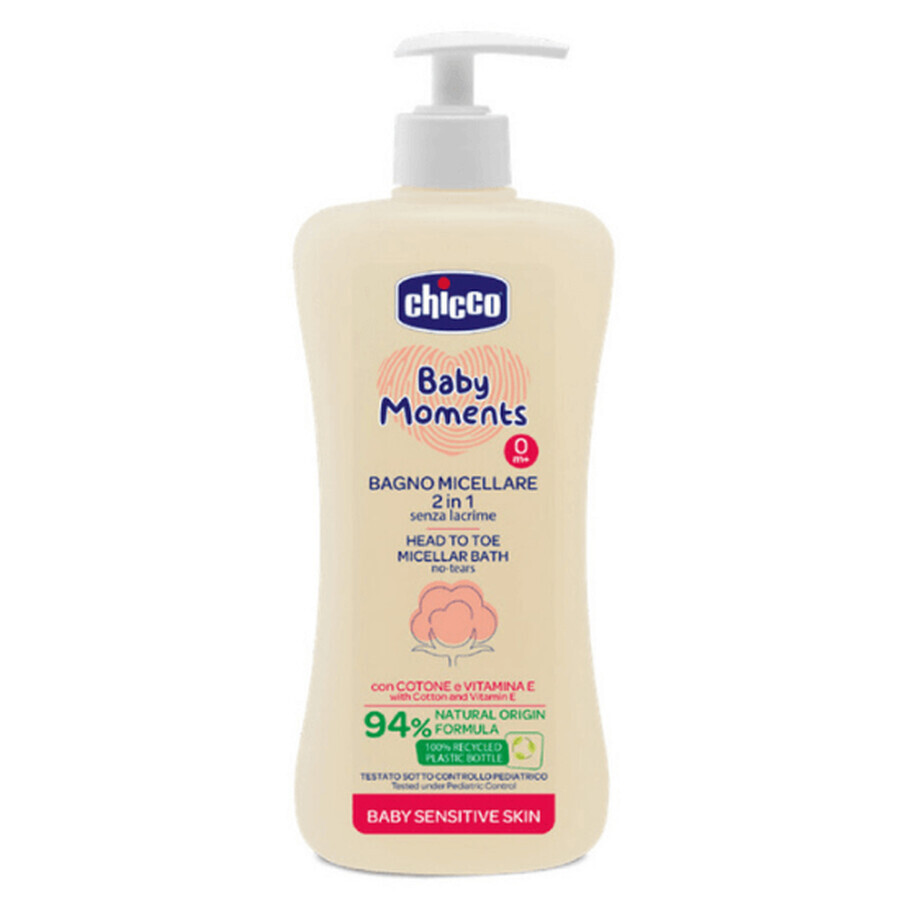 Champú y gel de ducha dermatológico Baby Moments Sensitive, 500 ml, +0 meses, Chicco