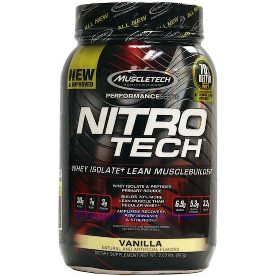 MuscleTech Nitro Tech 100% Whey Gold Proteine del Siero del Latte con Creatina Senza Glutine con Gusto Crema alla Vaniglia 908gr