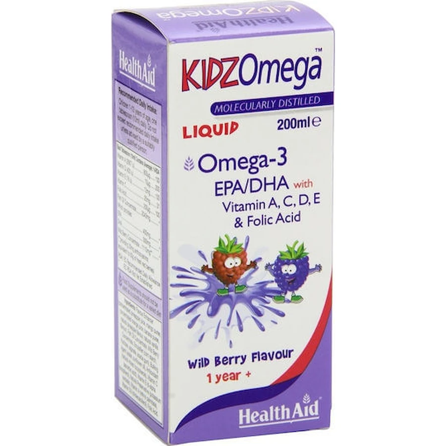 Health Aid KidzOmega Aceite de Pescado Omega 3 Líquido Apto para Niños 200ml Frutas Silvestres