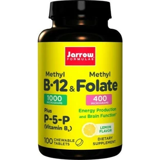 Jarrow Formulas Methyl B-12 & Methyl Folaat Vitamine voor de gezondheid van het zenuwstelsel 1000mcg Citroen 100 kauwtabletten