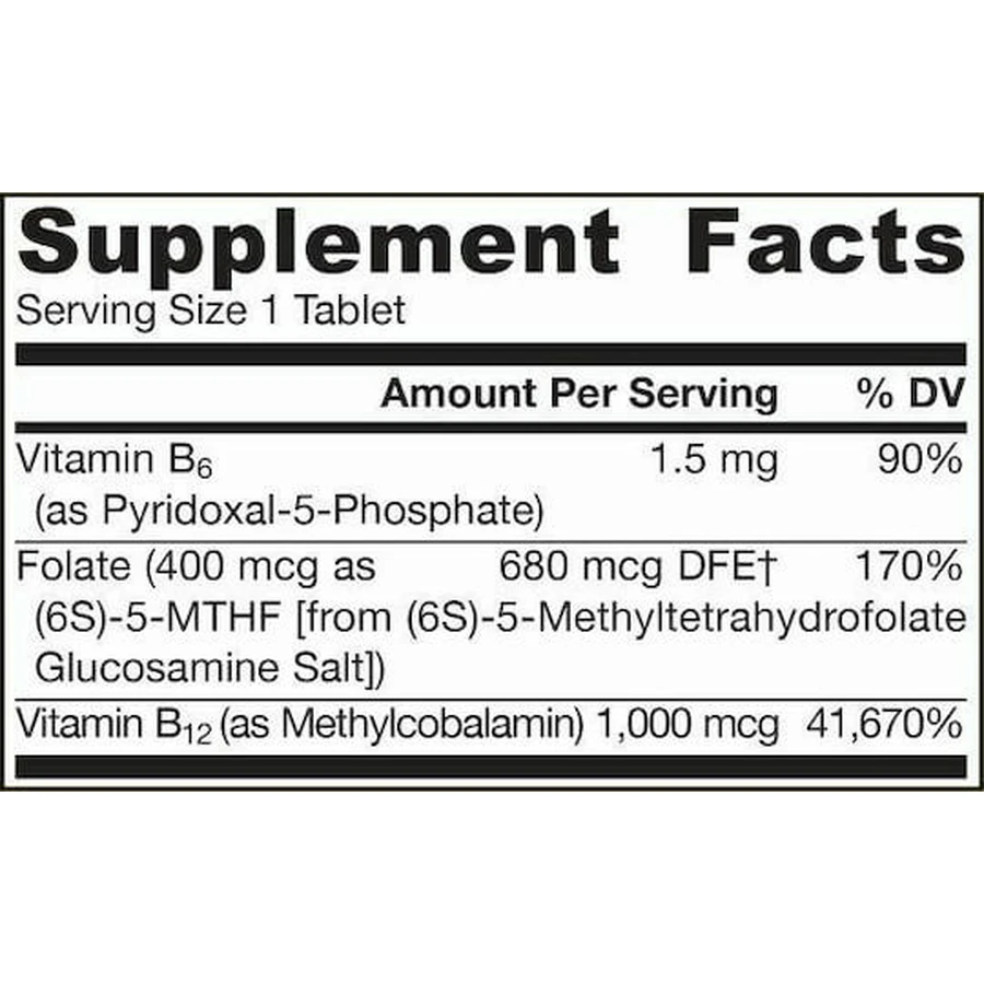 Jarrow Formulas Methyl B-12 & Methyl Folaat Vitamine voor de gezondheid van het zenuwstelsel 1000mcg Citroen 100 kauwtabletten