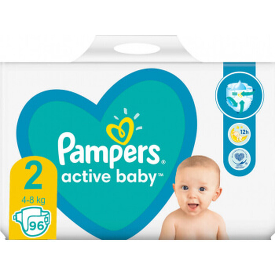 Pañales Active Baby No. 2, 4-8kg, 96 piezas, Pampers