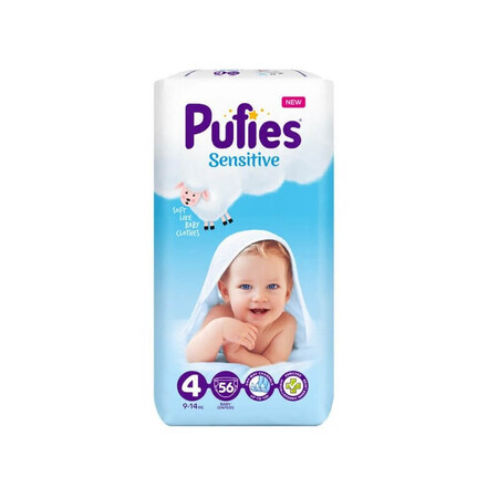 Pañal Baby Sensitive No. 4, 9-14 kg, 56 piezas, Pufies