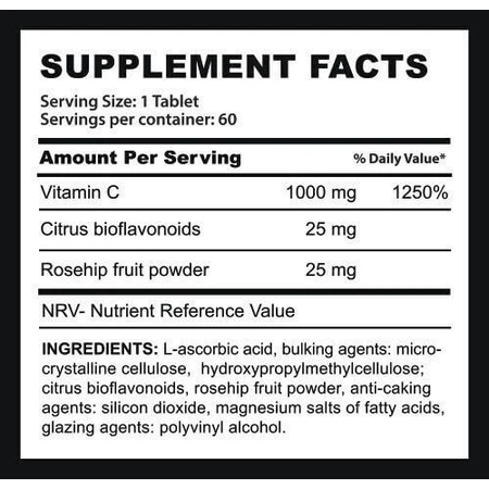 Fire & Spear Vit C Vitamina pentru Energie, Întărirea Sistemului Imunitar & Pielea 1000mg potrivit pentru adulți 50+ 60 Tablete