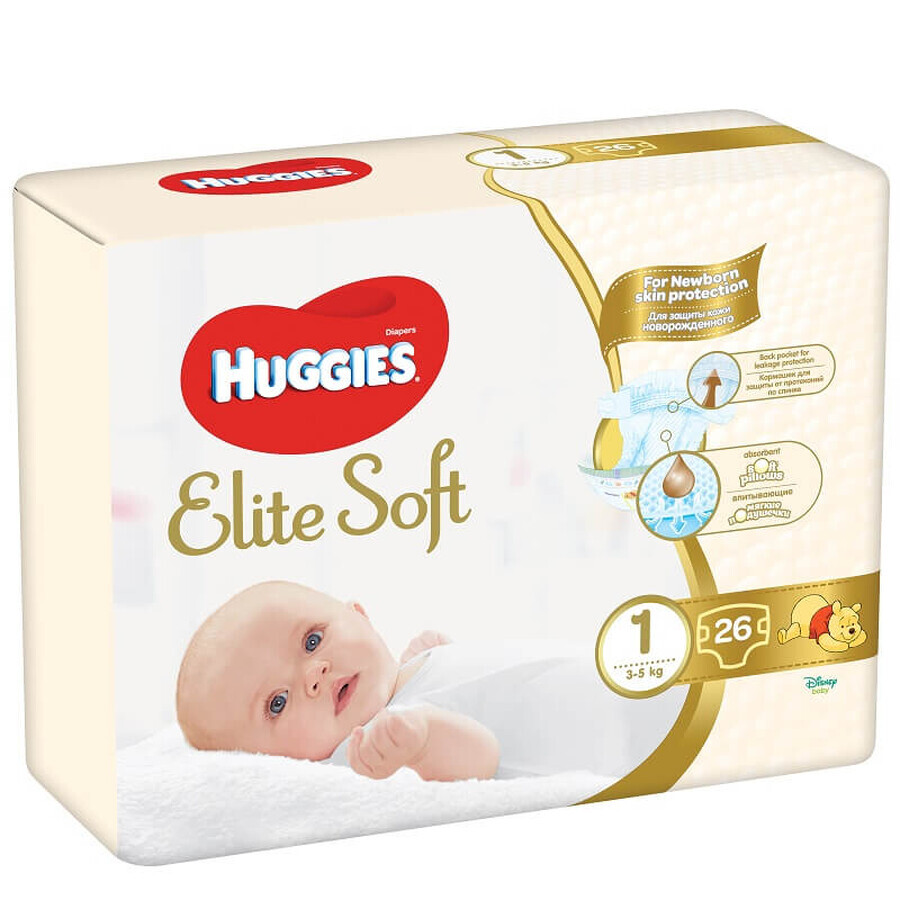 Pannolini Convi Elite Soft n. 1, 3-5 kg, 26 pezzi, Huggies