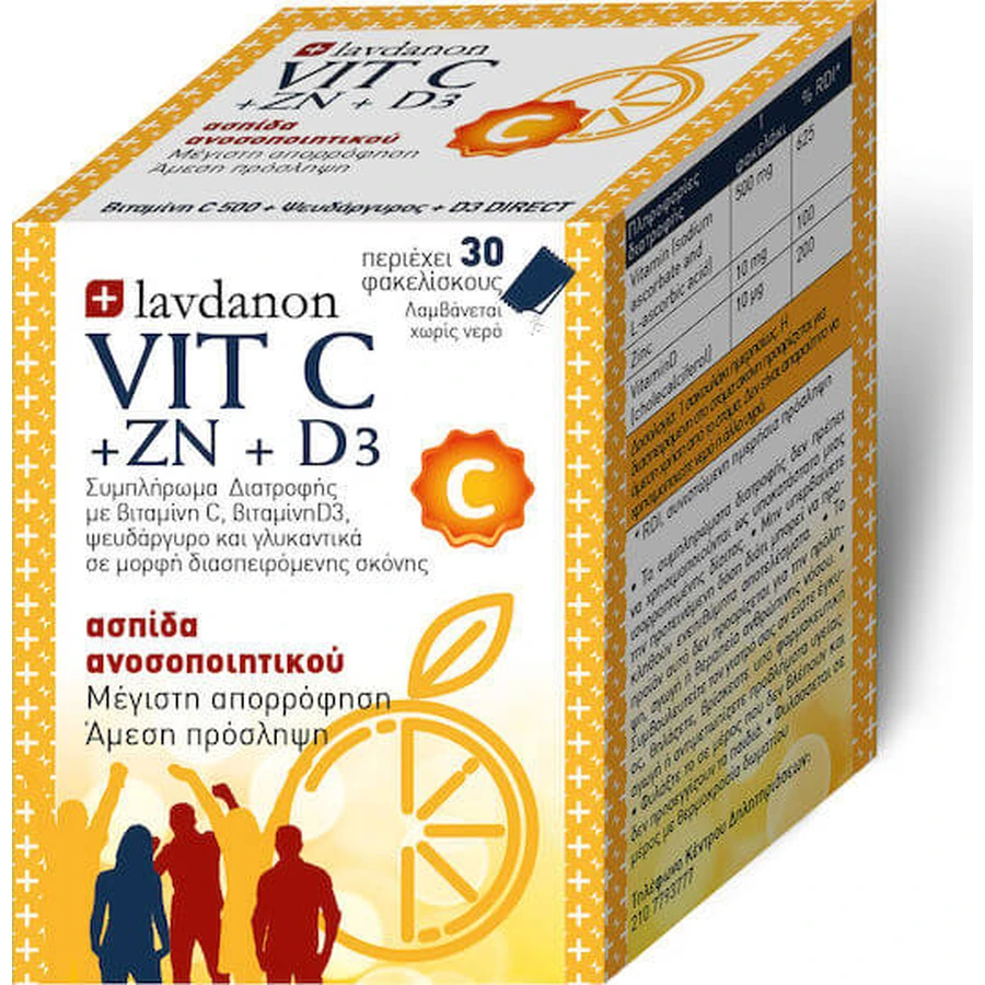 Lavdanon Vit C+ZN+D3 Multiwitamina dla wzmocnienia energii i układu odpornościowego 400iu 30 saszetek: ceny i cechy
