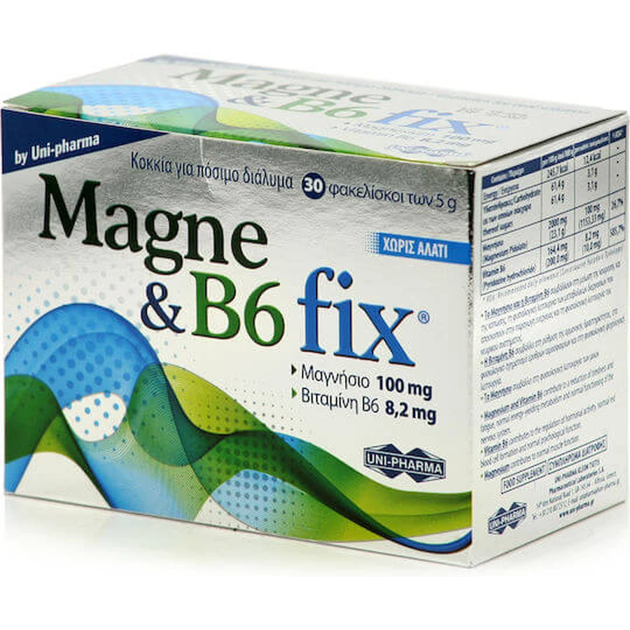UNI-PHARMA Magne & B6 Fix 30 Plicuri Aromă Zmeură