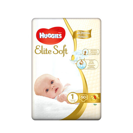 Pañales Elite Soft nº 1, 3-5 kg, 50 unidades, Huggies