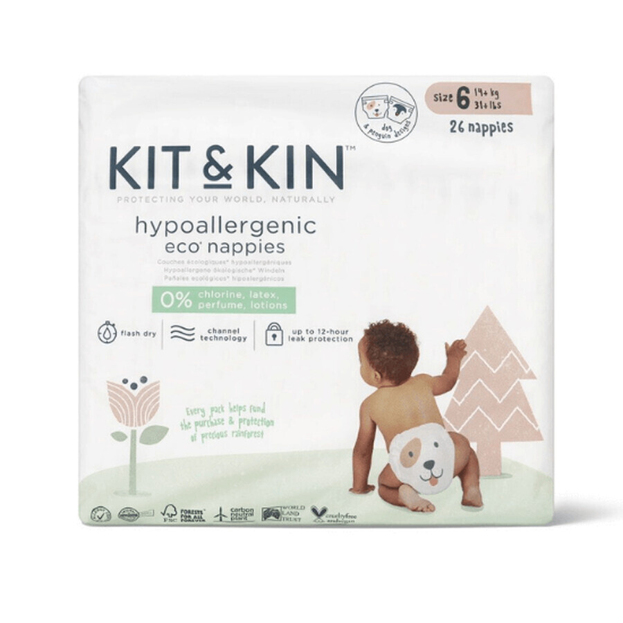 Ökologische hypoallergene Windeln Nr. 6, +14 kg, 26 Stück, Kit&Kin