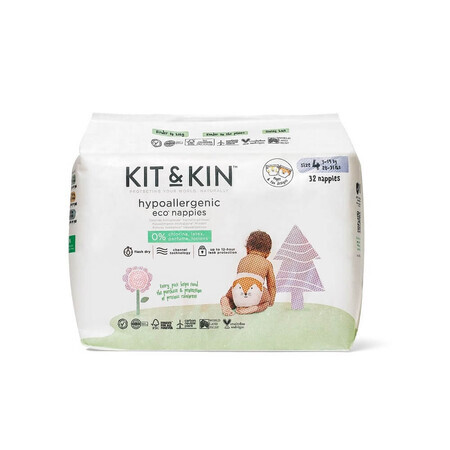 Pañales ecológicos hipoalergénicos nº 4, 9-14 kg, 32 piezas, Kit&amp;Kin