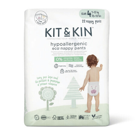 Pañales Eco Pull Up Maxi Hipoalergénicos, Talla 4, 9-15 kg, 22 piezas, Kit&amp;Kin