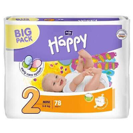 Scutece Mini Nr. 2, 3- 6 kg, 78 bucati, Happy