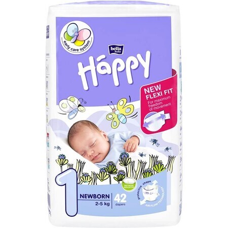 Scutece New Born Nr. 1, 2-5 kg, 42 bucati, Happy