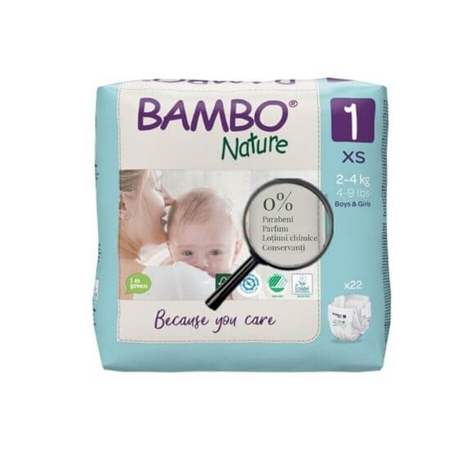 Pañales nº 1, 2- 4 kg, 22 unidades, Bambo Nature