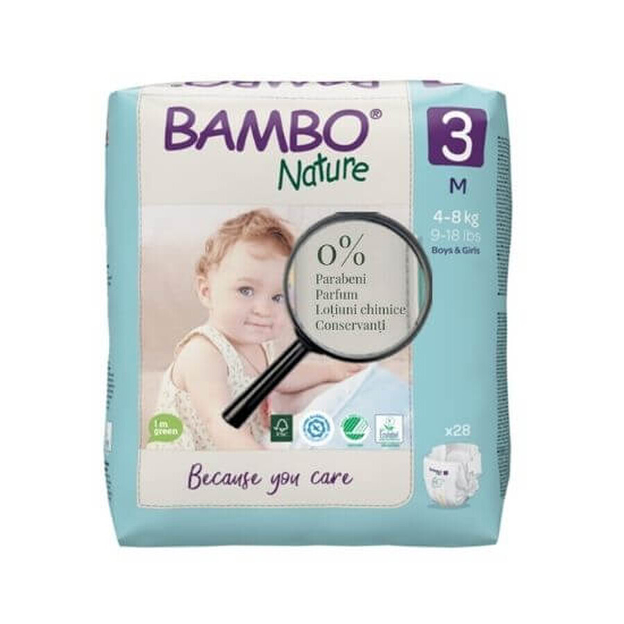 Pañales nº 3, 4- 8 kg, 28 unidades, Bambo Nature