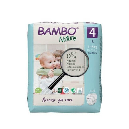 Pañales nº 4, 7-14 kg, 24 unidades, Bambo Nature