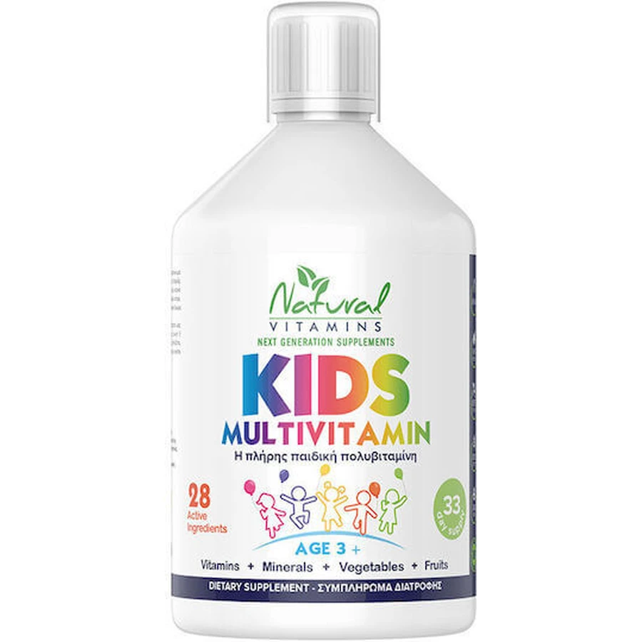 Natural Vitamins Kids Multivitamin 3+ Multivitamină pentru Întărirea Sistemului Imunitar & Sănătatea Oaselor 500ml