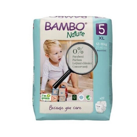 Pañales nº 5, 12-18 kg, 22 unidades, Bambo Nature