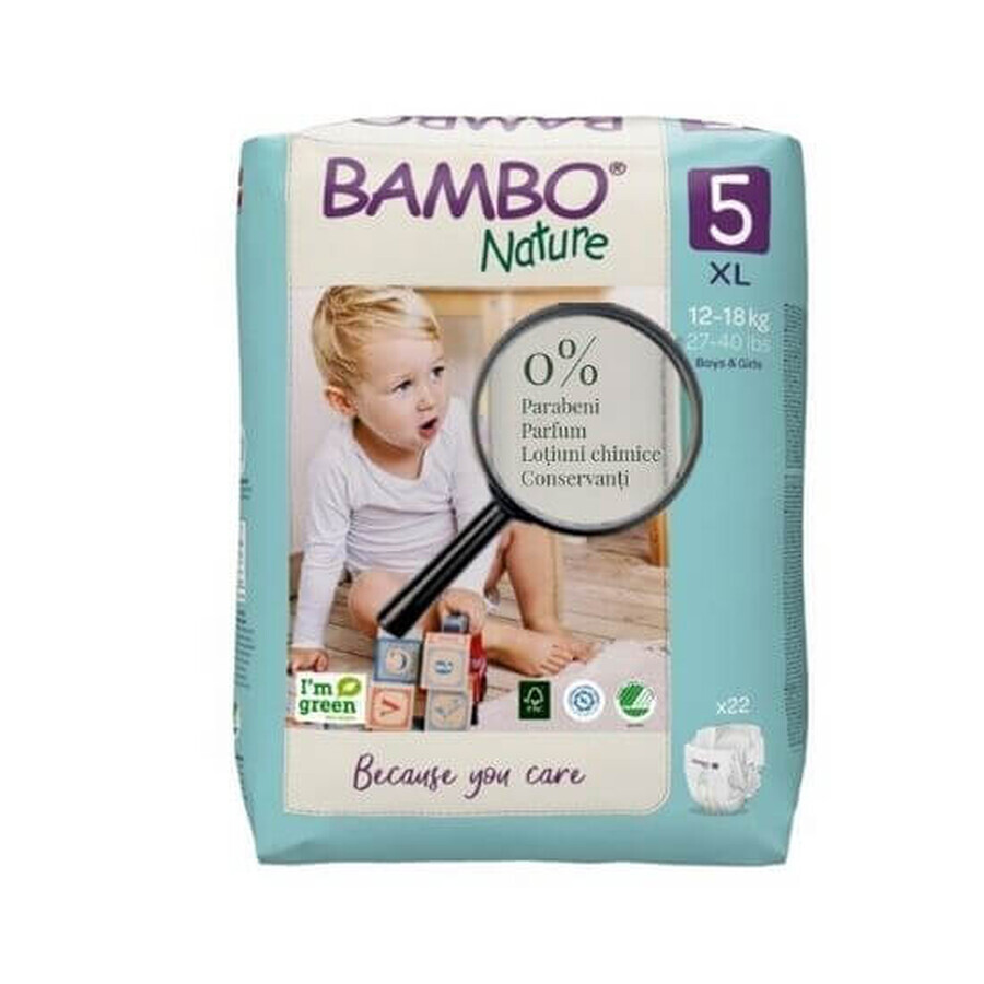 Pañales nº 5, 12-18 kg, 22 unidades, Bambo Nature