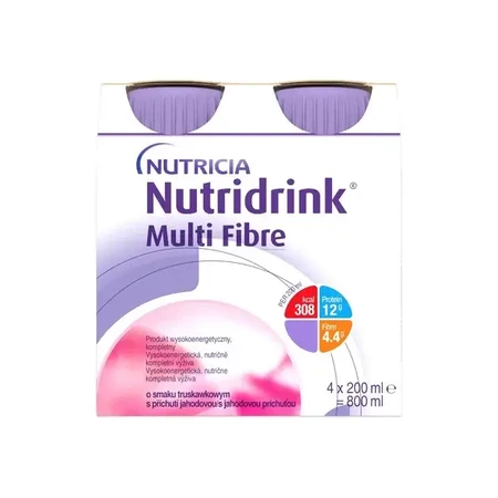 Nutridrink Multi Fibre sabor fresa 4×200 ml, bebida para uso médico