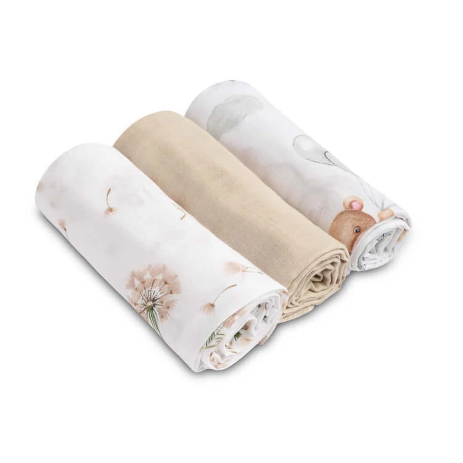 Muslin Diapers Beige Bear 3 Count 70X80 Sm