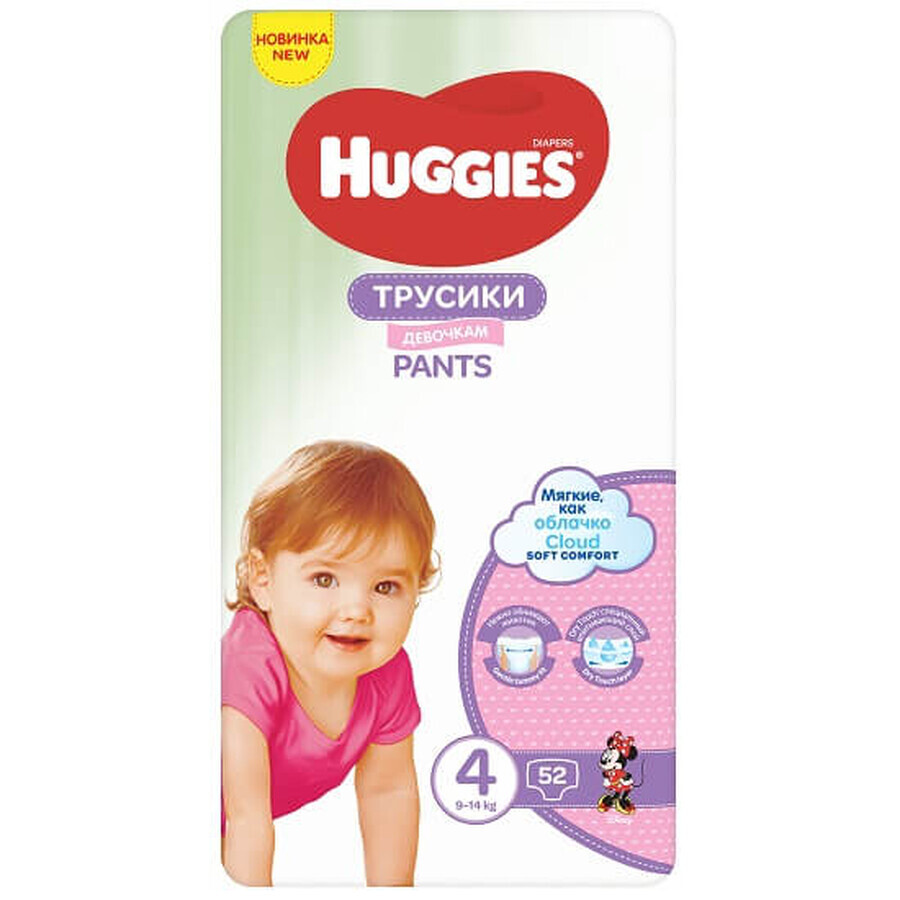 Windelhosen Mädchen Nr. 4, 9-14 kg, 52 Stück, Huggies