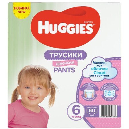 Pañales Soft Comfort Girl No. 6, 15-25 kg, 60 piezas, Huggies