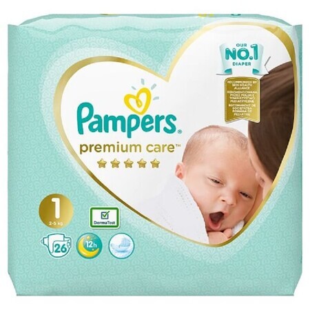 Premium Care Pañal Recién Nacido No. 1, 2-5 kg, 26 piezas, Pampers