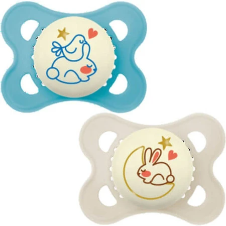 Mam 110S Suzete ortodontice Silicon Suzeta Rocket-Stars - Albastru Deschis-Gri pentru 2-6 luni 2buc