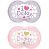 Mamá Original I Love Daddy Chupetes de silicona ortodónticos con bolsa - Púrpura / Rosa para 6-16 meses 2pcs