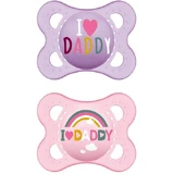 Mamá 115S Chupetes ortodónticos de silicona I Love Daddy Rainbow - Mov-Roz para 2-6 meses 2pcs