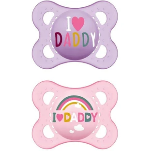 Mum 115S Sucette orthodontique en silicone I Love Daddy Rainbow - Mov-Roz pour 2-6 mois 2pcs