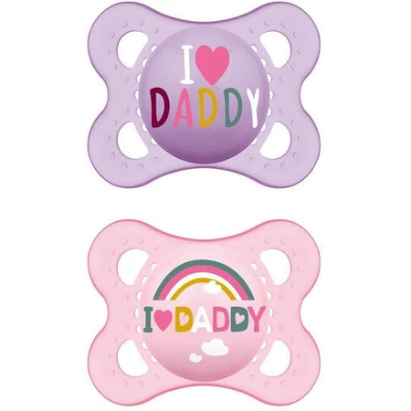 Mum 115S Sucette orthodontique en silicone I Love Daddy Rainbow - Mov-Roz pour 2-6 mois 2pcs