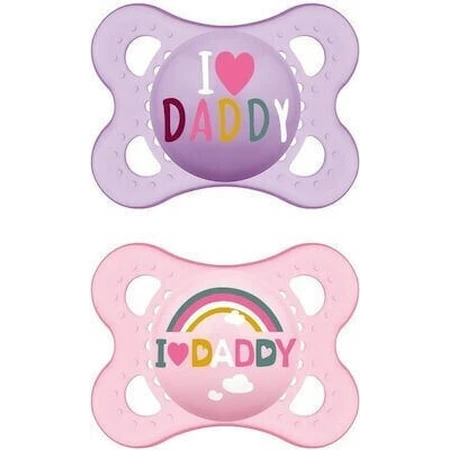 Mum 115S Sucette orthodontique en silicone I Love Daddy Rainbow - Mov-Roz pour 2-6 mois 2pcs