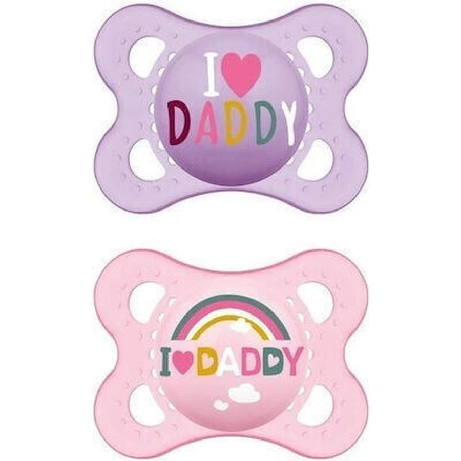 Mum 115S Sucette orthodontique en silicone I Love Daddy Rainbow - Mov-Roz pour 2-6 mois 2pcs